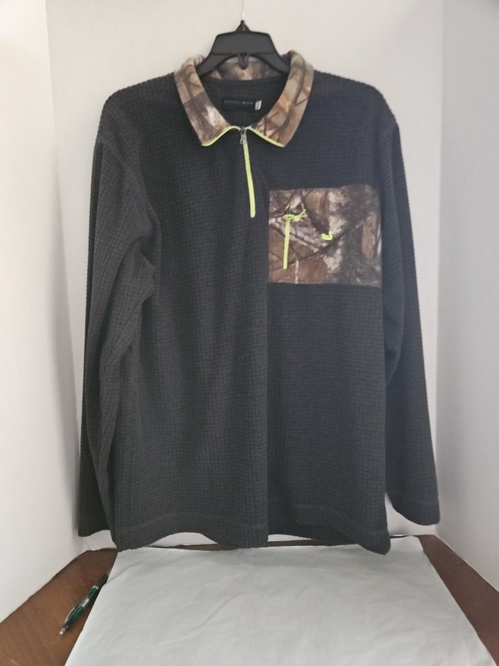Southern Marsh Black Waffle Knit Shirt Jacket with Camo Accents